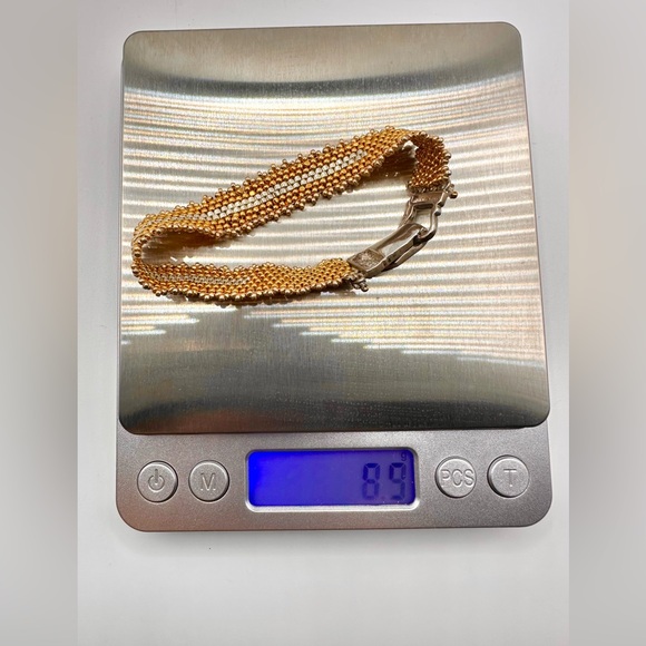 New Elegant Thin Sterling Silver & Gold Bead Bracelet, Excellent Condition - Picture 12 of 13